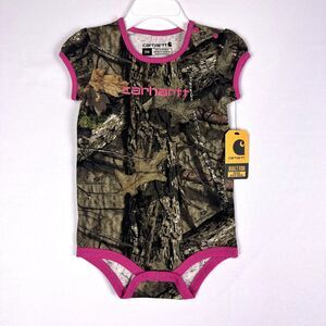 New Carhartt Baby Girls' Short Sleeve Camo Pink Doe Bodysuit 100% Cotton 24M
